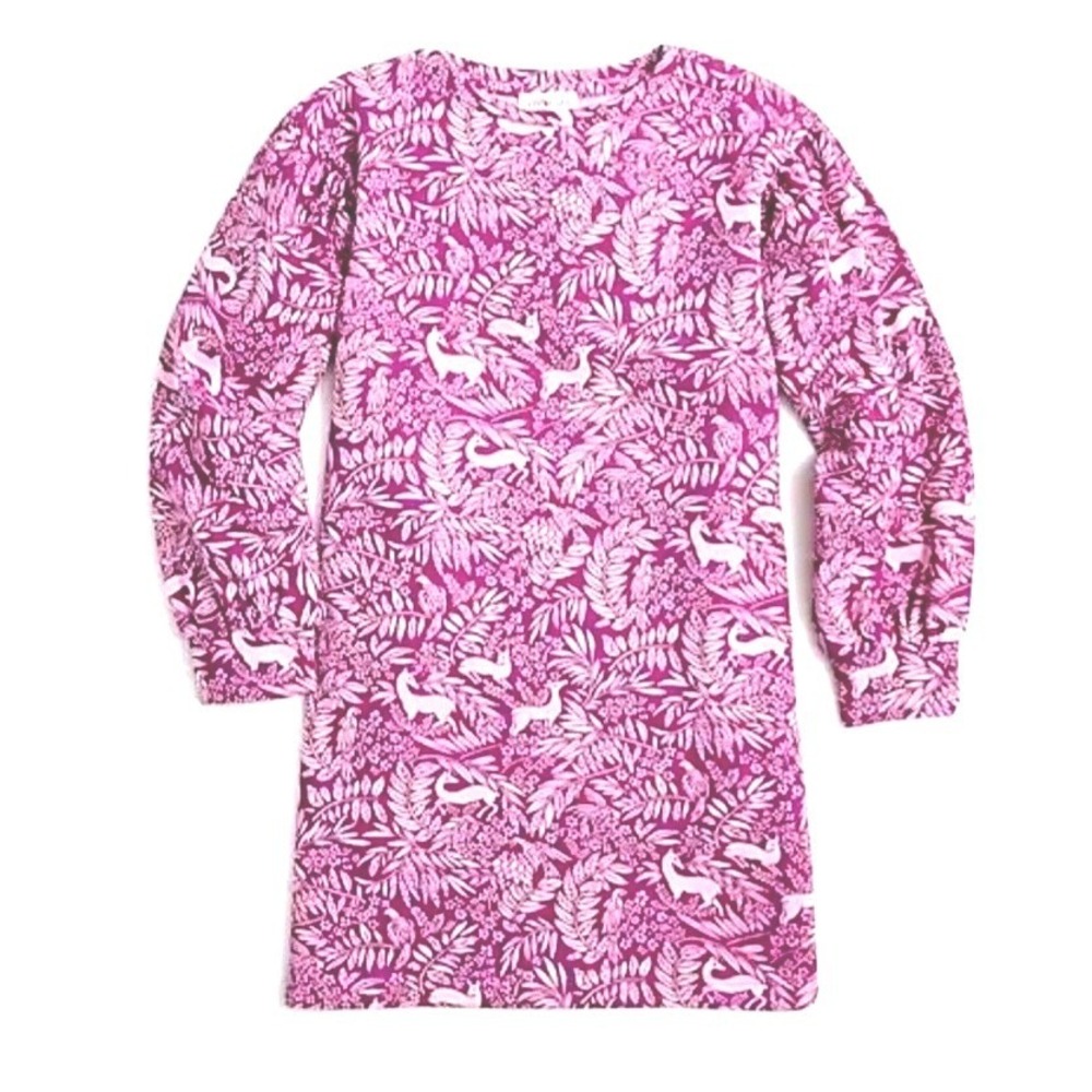 Crewcuts J.Crew Girls Purple Deer Woodland Print Puff Sleeve Dress XS 4-5